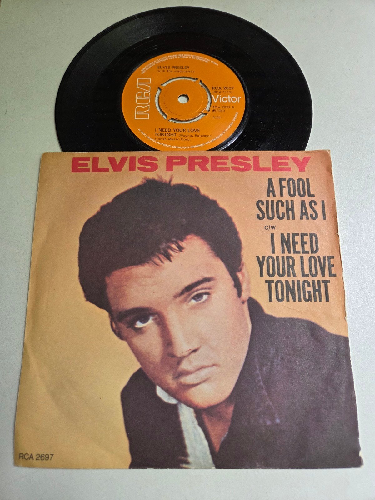 Elvis Presley - A Fool Such As I / I Need Your Love Tonight, Gebruikt, Originele persing, 7 inch, Ophalen of Verzenden