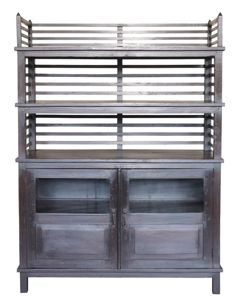 Antieke teakhouten stellingkast met donkere patina, Ophalen of Verzenden, Gebruikt, Hout