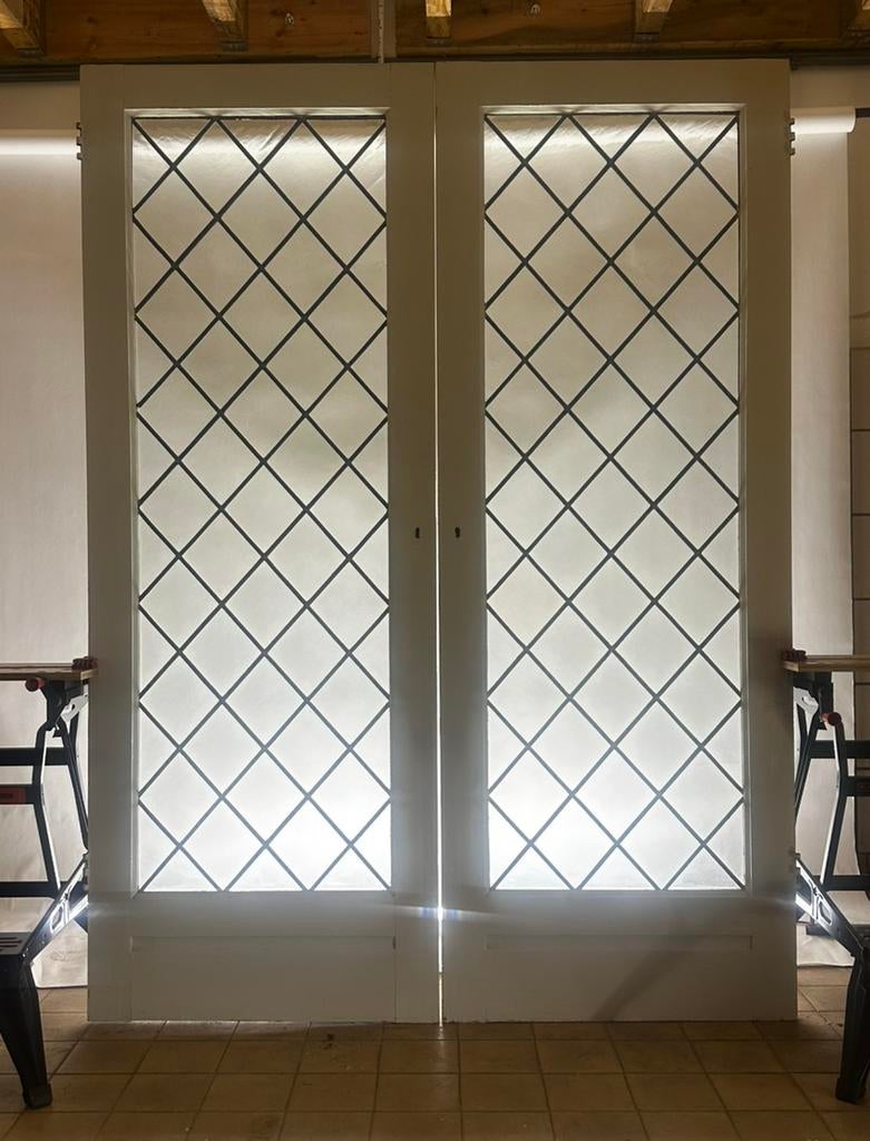 203x74,5 Set ensuite deuren met glas in lood met antiek glas, Doe-het-zelf en Verbouw, Ophalen, Binnendeur, 200 tot 215 cm, Glas