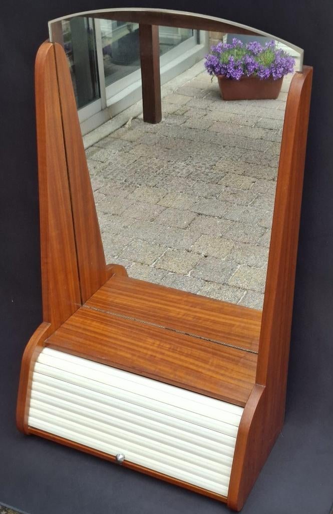 Deense Halspiegel met tamboer – Teak – Jaren '60, Huis en Inrichting, Ophalen, Minder dan 50 cm, Zo goed als nieuw, Minder dan 100 cm