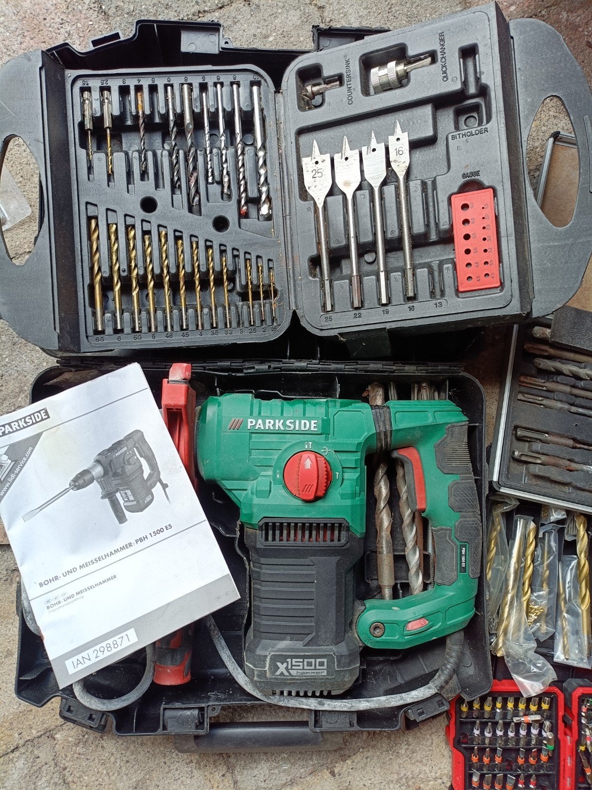 Parkside Boor- en Breekhamer X1500 met uitgebreide set, Ophalen, Boor- en/of Breekhamer, Klopboormechanisme, Gebruikt