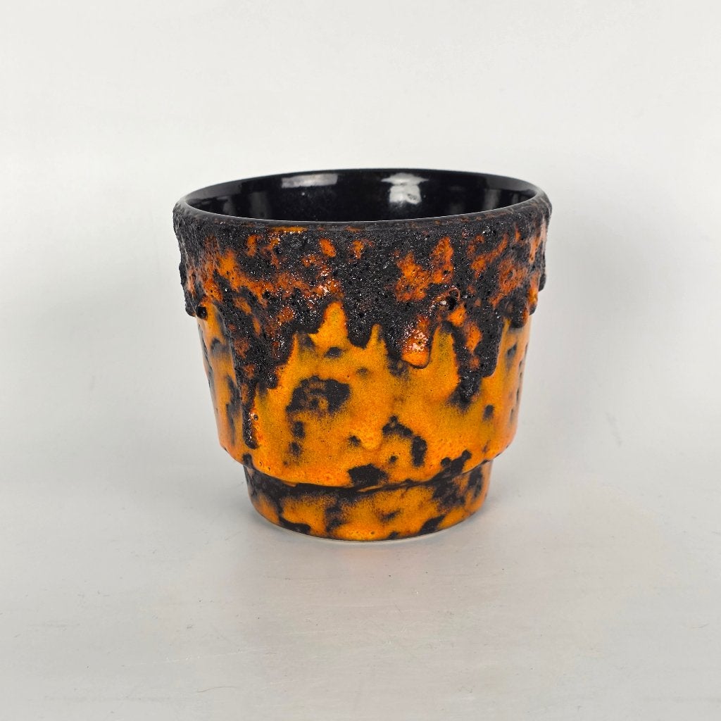 Vintage West-Duitse Fat Lava bloempot. oranje en zwart, Ophalen of Verzenden