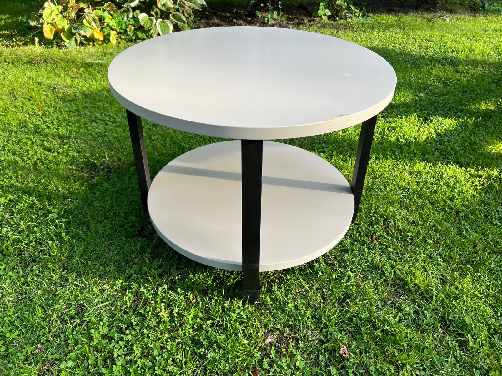 IKEA RISSNA salontafel – rond – beige/zwart, Ophalen, Rond, Zo goed als nieuw, 75 cm of meer