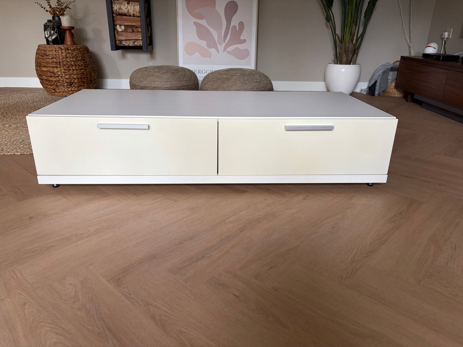 Modern tvmeubel met lades - Crème/Wit, Ophalen, Overige materialen, 100 tot 150 cm, 100 tot 150 cm