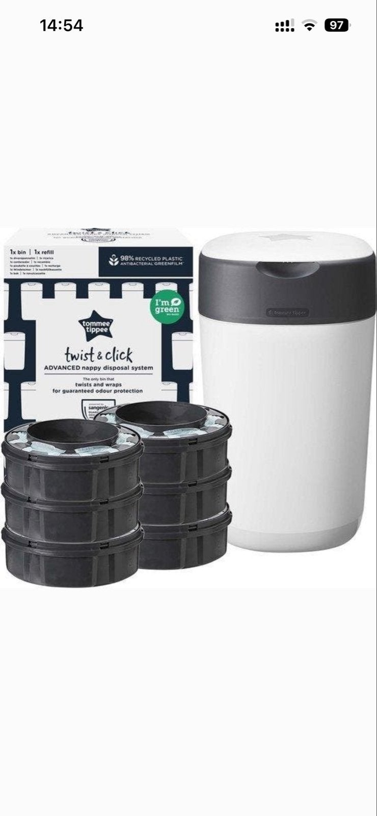 Tommee Tippee Twist & Click Luieremmer Wit + 6 Navullingen, Ophalen, Zo goed als nieuw