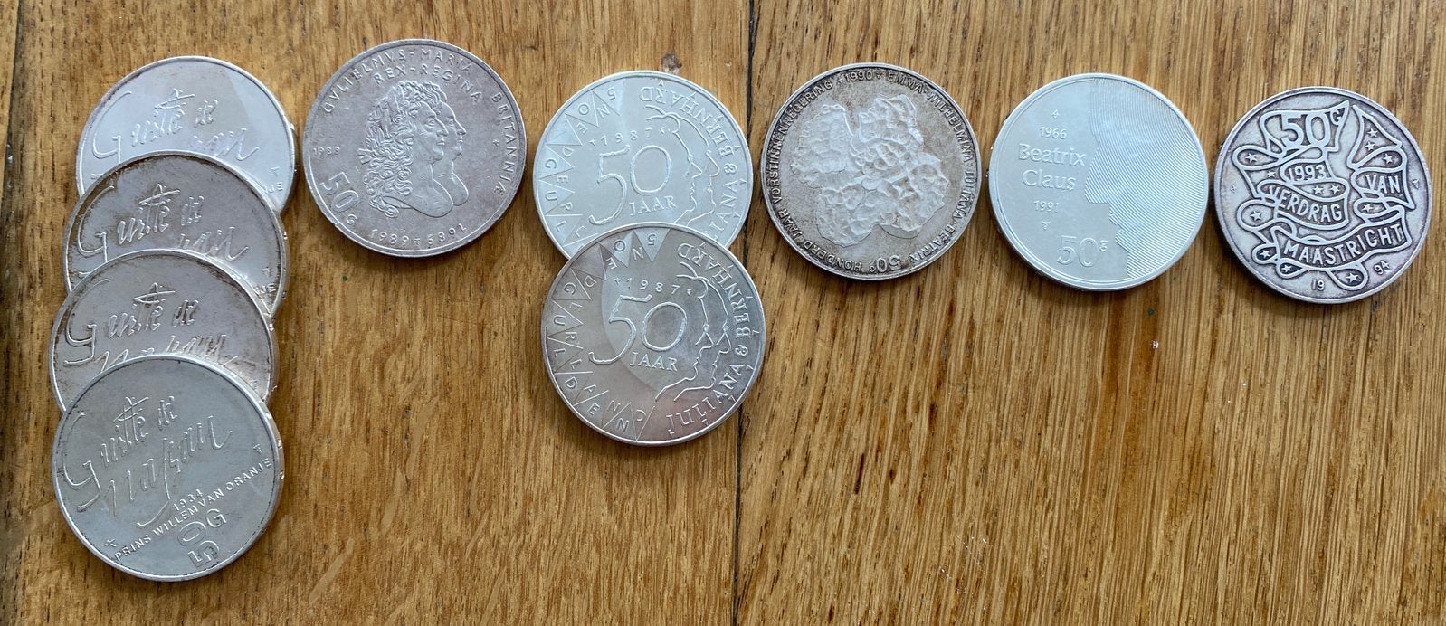 Partij van 10 Zilveren 50 Gulden Munten (231,2g Puur Zilver), Postzegels en Munten, Ophalen, Nederland, Munten