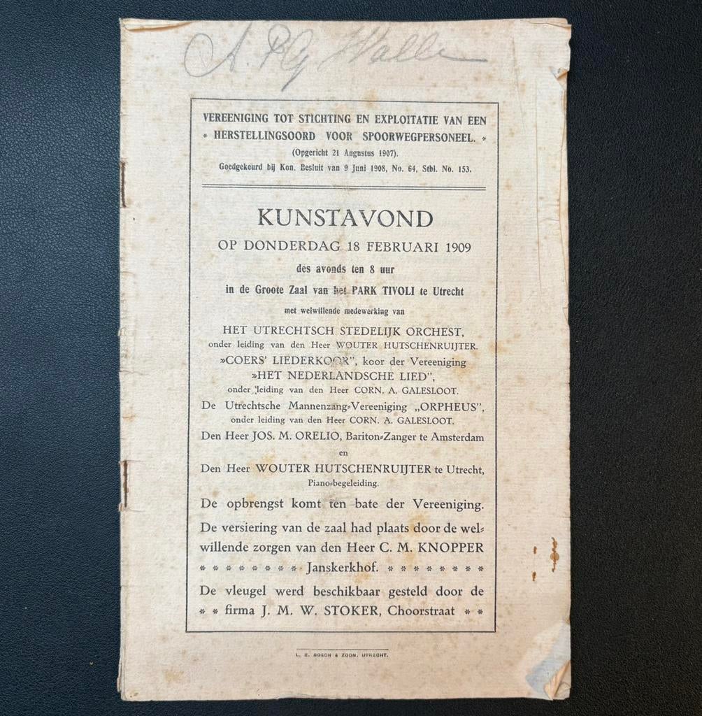 Prog. kunstavond herstellingsoord spoorwegpersoneel (1909), Ophalen of Verzenden, Gebruikt, Trein, Boek of Tijdschrift