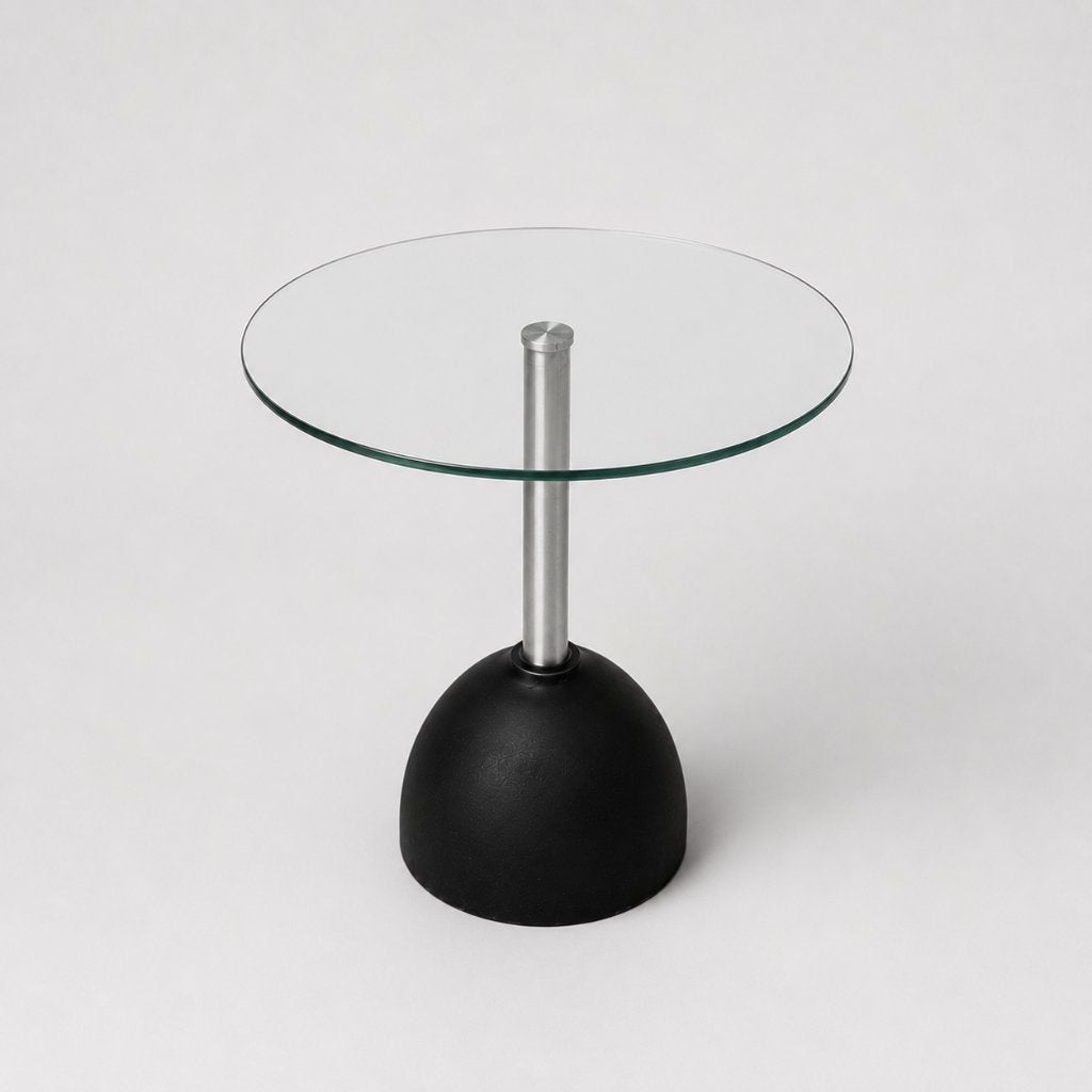 Kwalitatieve glazen bijzettafel met stalen onderstel, Ophalen, Minder dan 50 cm, Rond, Minder dan 50 cm