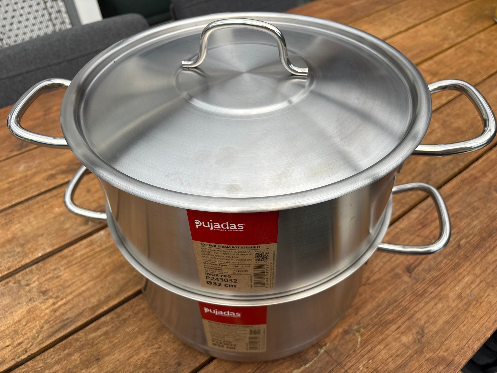 Pujadas RVS dubbele Stoompan/Couscouspan - 32 cm, 15L, Met deksel, Nieuw, Ophalen of Verzenden, Rvs