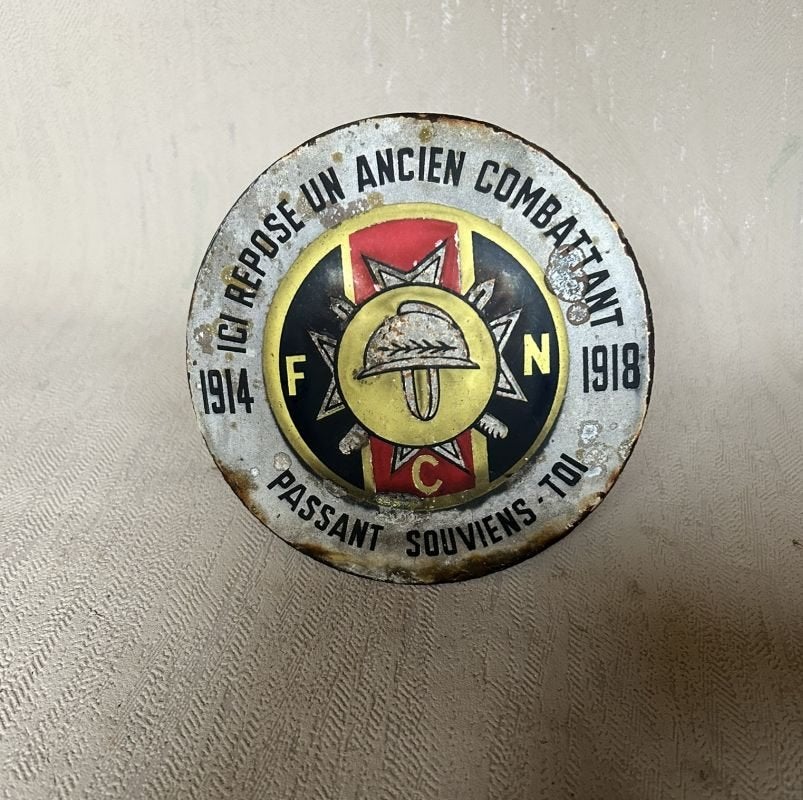 Plakaat in email - "ICI REPOSE UN ANCIEN COMBATTANT 1914", Ophalen of Verzenden, Landmacht, Overige gebieden, Kunstobject