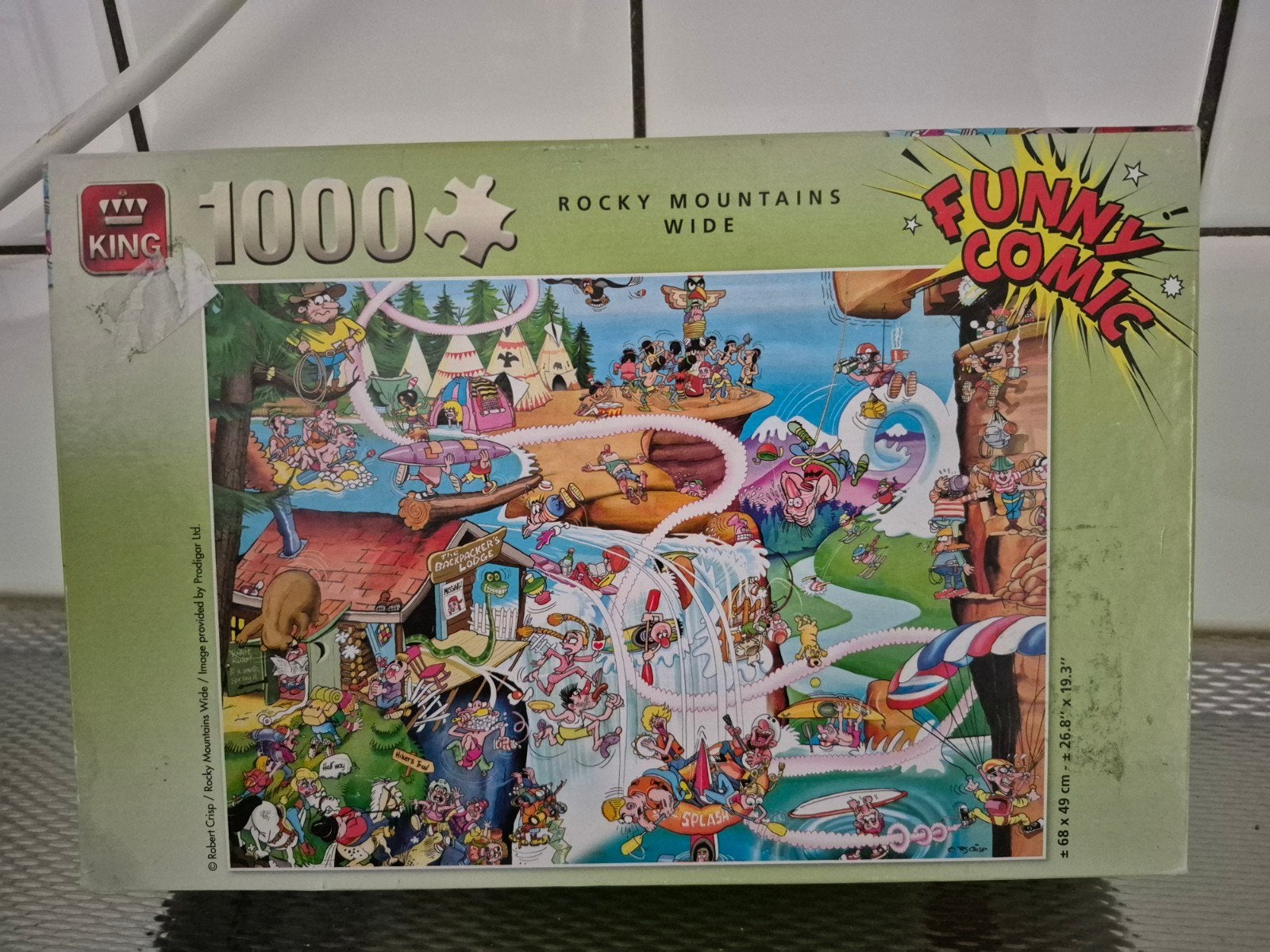 King Legpuzzel Funny Comic Rocky Mountains Wide 1000 stukjes, Ophalen of Verzenden, 500 t/m 1500 stukjes, Gebruikt, Legpuzzel