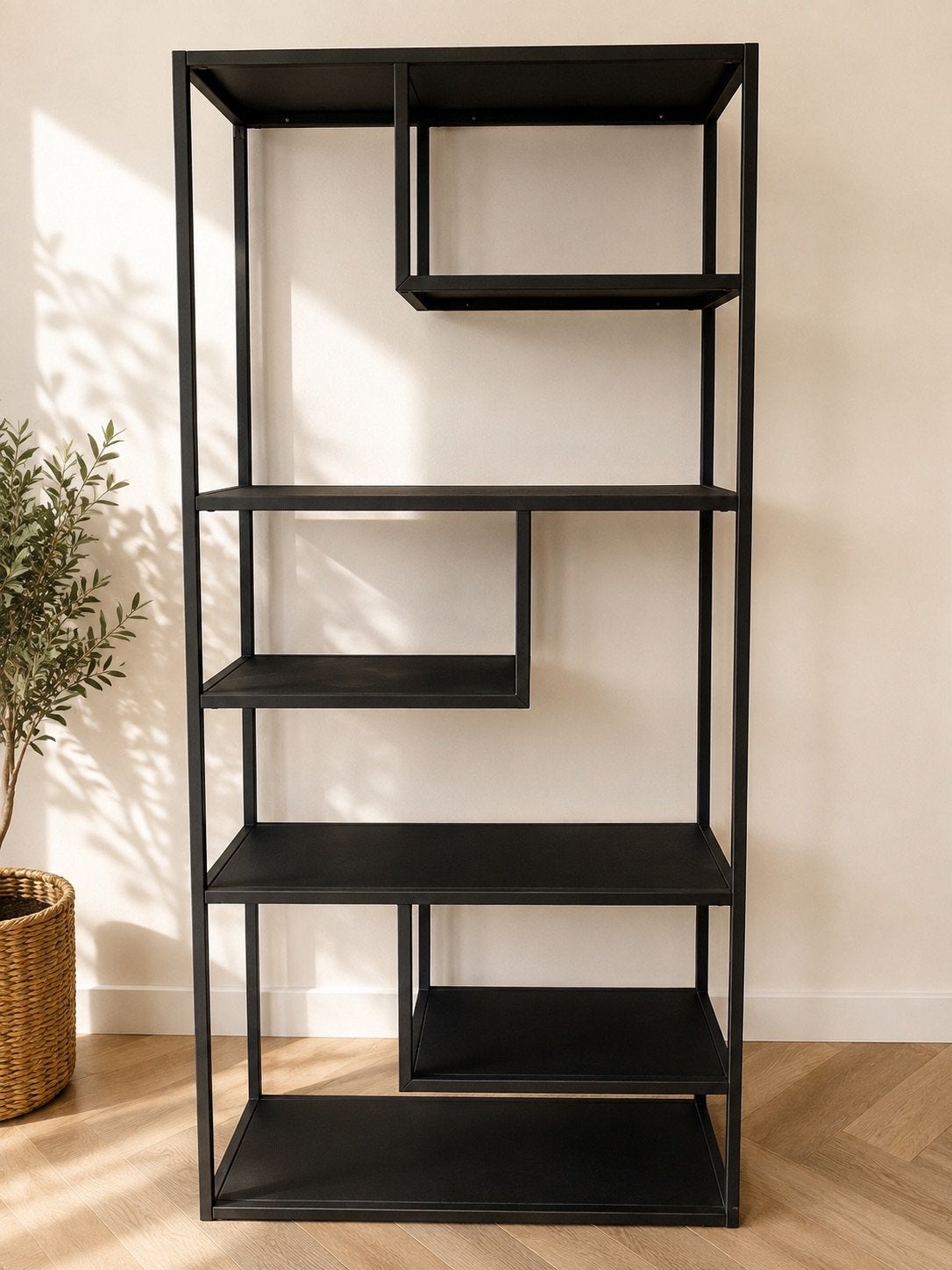 Loods5 Zwart metalen open vakkenkast/boekenkast, Ophalen, Met plank(en), Gebruikt, 50 tot 100 cm
