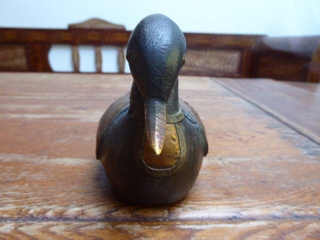 Vintage houten eend met messing, Ophalen of Verzenden