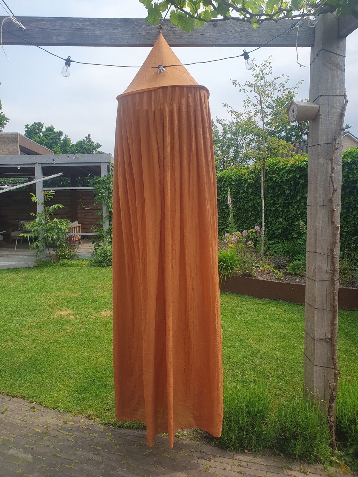 Mooie oranje klamboe / bedhemel, Ophalen, Gebruikt, 180 cm of meer, 70 tot 85 cm