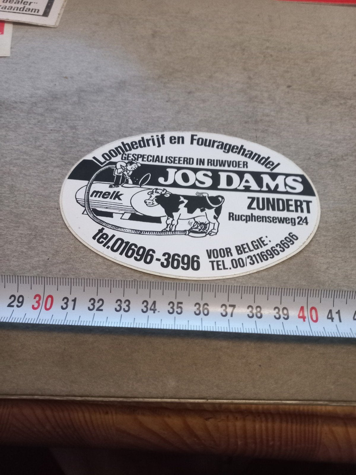 Vintage Sticker Jos Dams Loonbedrijf Zundert Melk Koe, Verzamelen, Ophalen of Verzenden, Gebruikt