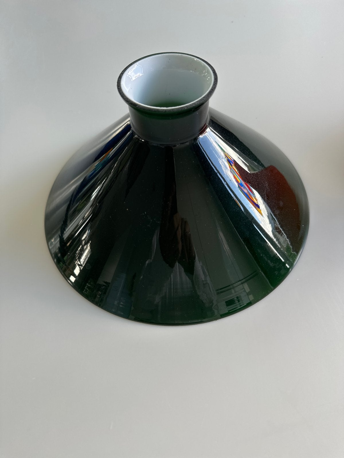 Vintage Groene Emaille Lampenkap - Industrieel Design, Huis en Inrichting, Gebruikt, Rond, Ophalen of Verzenden, Minder dan 25 cm