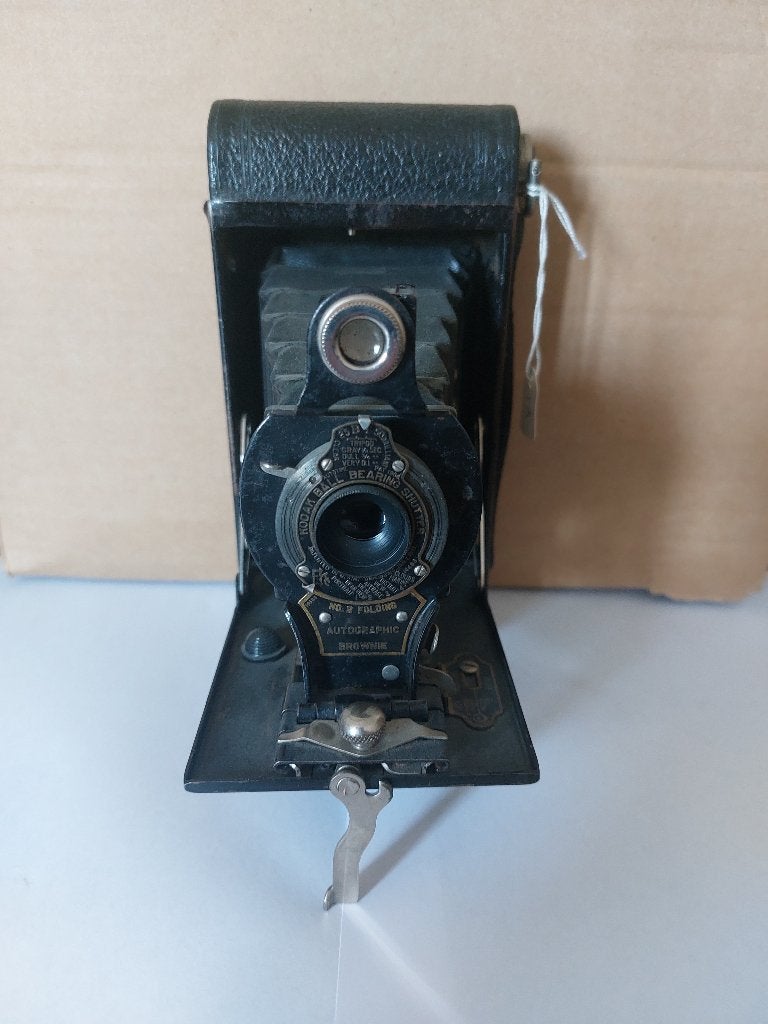 Antieke Kodak No. 2 Folding Autographic Brownie camera + tas, Ophalen of Verzenden, Voor 1940, Fototoestel