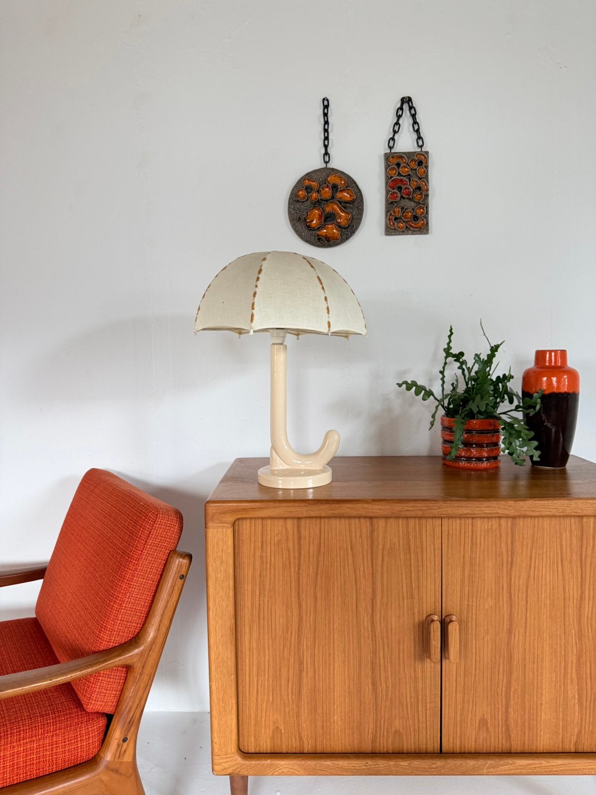 Vintage keramieken ‘Umbrella’ tafellamp ‘80, Figuurlamp, Overige merken, Vintage, 55 cm