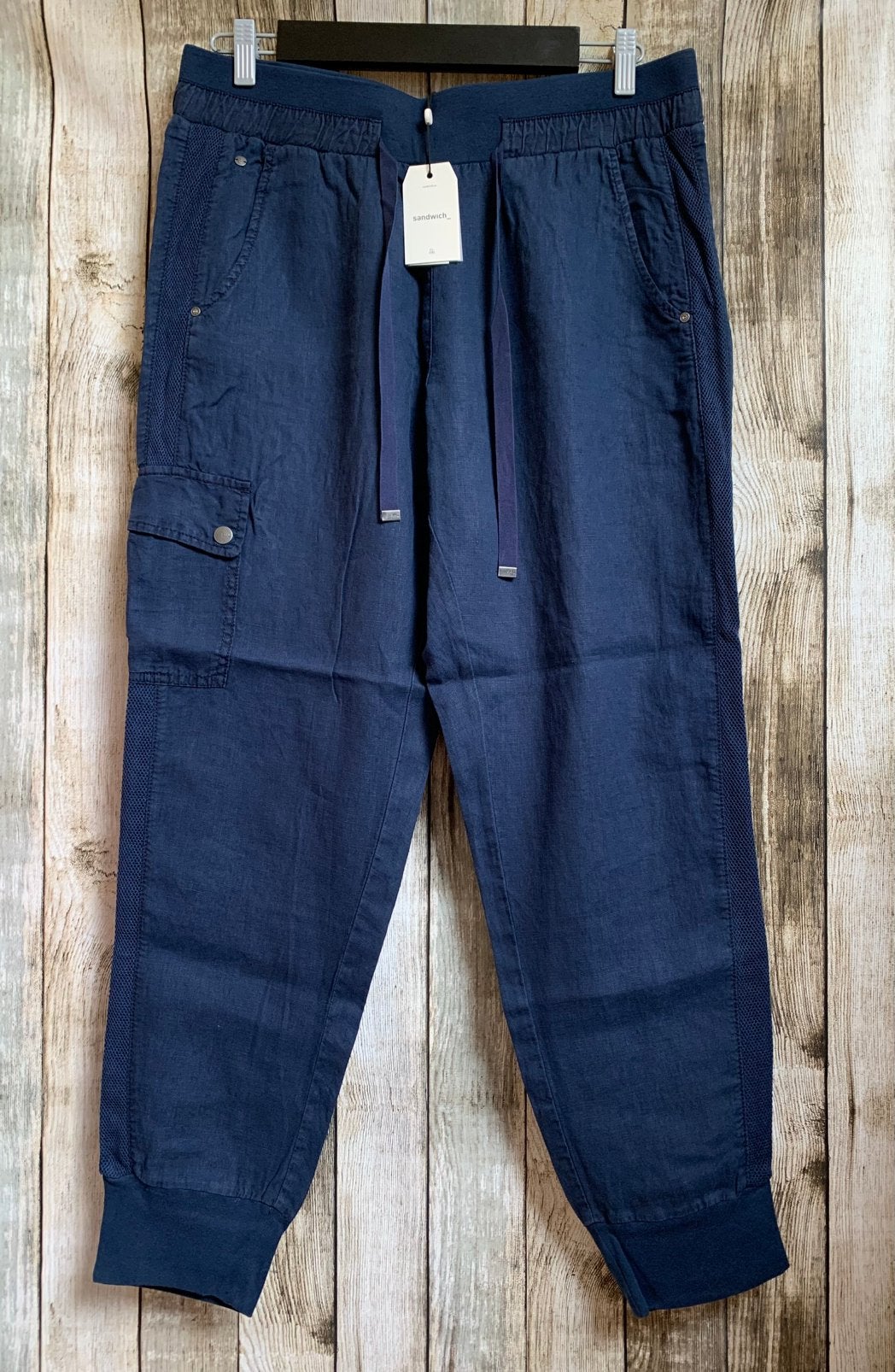 Sandwich super gave blauwe linnen/katoenen broek  (Maat 42), Kleding | Dames, Maat 42/44 (L), Nieuw, Lang, Verzenden