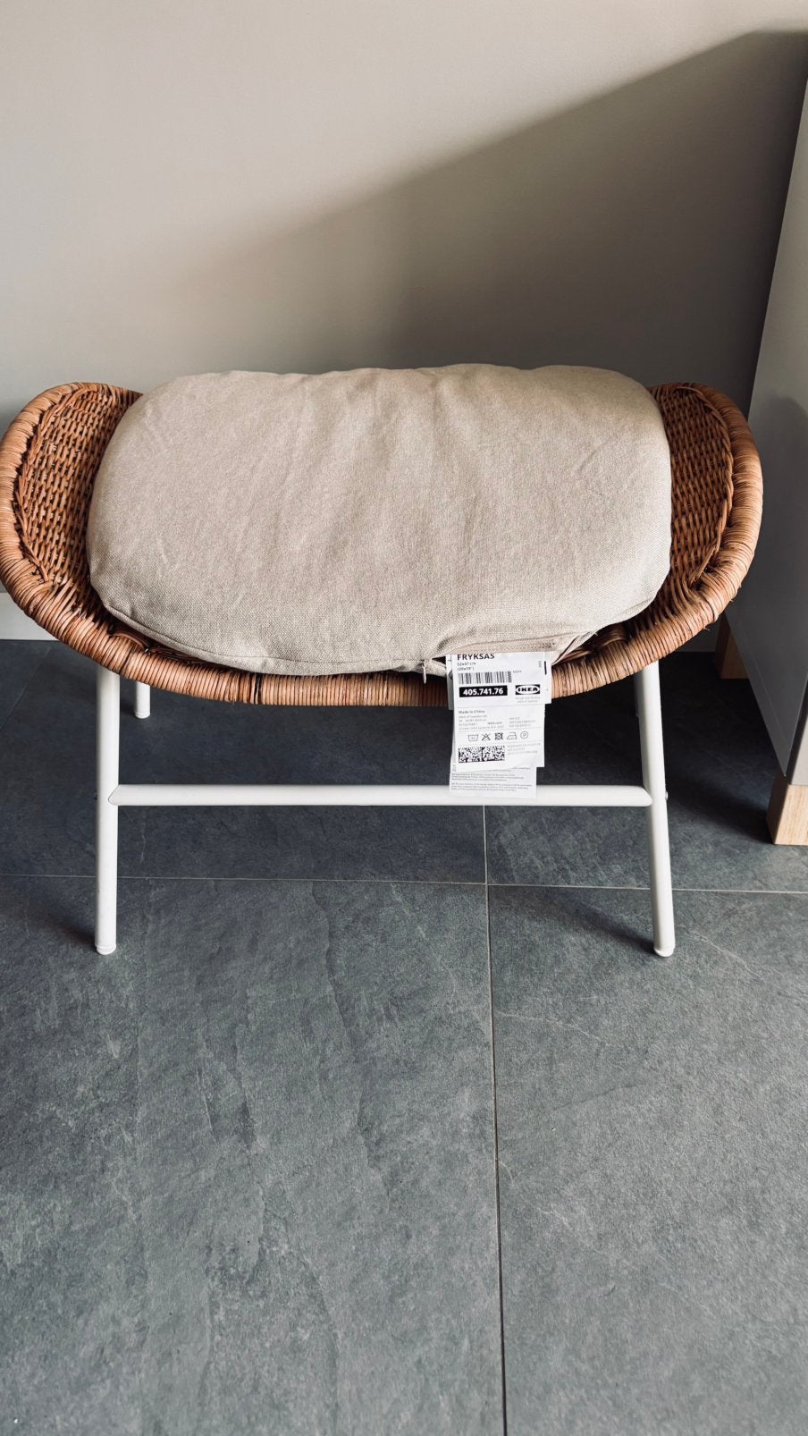 Fryskas voetenbank hokker riet ikea scandi wit, Gebruikt, Ophalen of Verzenden, Ovaal, 50 tot 75 cm