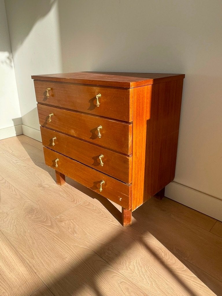 Bruin houten ladekastje, Huis en Inrichting, Kasten | Ladekasten, Gebruikt, 50 tot 100 cm, 3 of 4 laden, Minder dan 100 cm