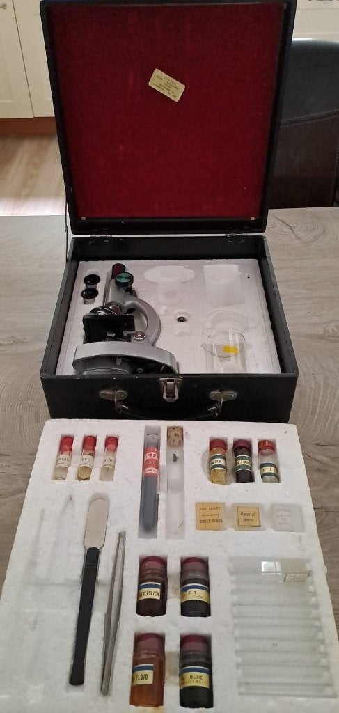 Libra Microscoopset in luxe houten koffer, Ophalen of Verzenden, Gebruikt, 400x tot 1000x, Biologische microscoop