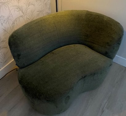 WOOOD Fauteuil Stone warmgroen velvet, hoek rechts, Ophalen, Modern en comfortabel, 75 tot 100 cm, Zo goed als nieuw