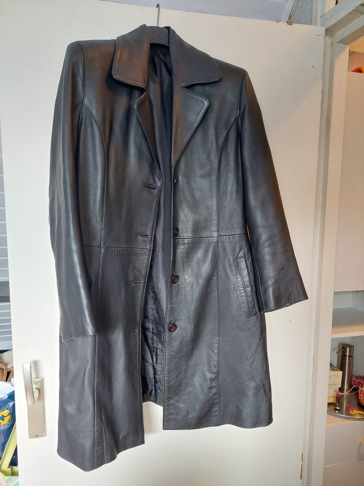 Lederen parka maat L, Ophalen of Verzenden, Zo goed als nieuw, Maat 38/40 (M), Zwart