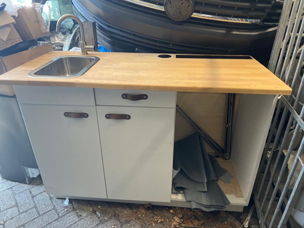 Compacte keukenunit met spoelbak en ruimte voor koelkast, Gebruikt, Wit, Overige typen, Ophalen of Verzenden