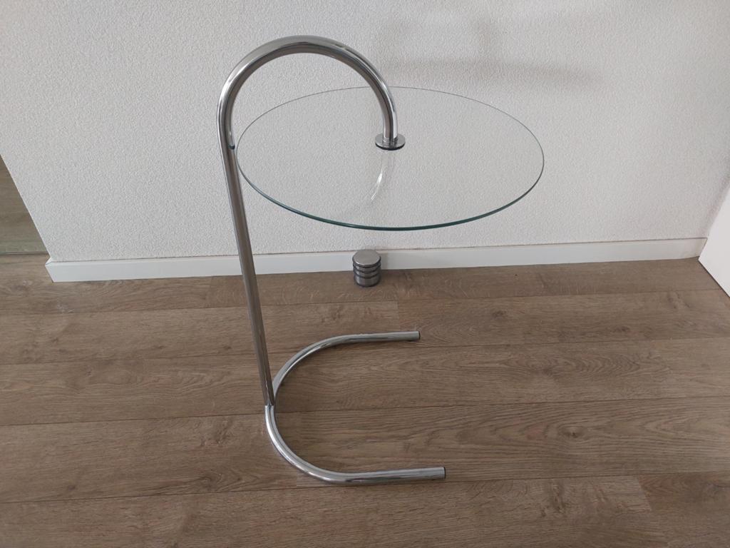 Ry bijzettafeltje in chroom en glas, Minder dan 55 cm, Gebruikt, Metaal of Aluminium, Rond