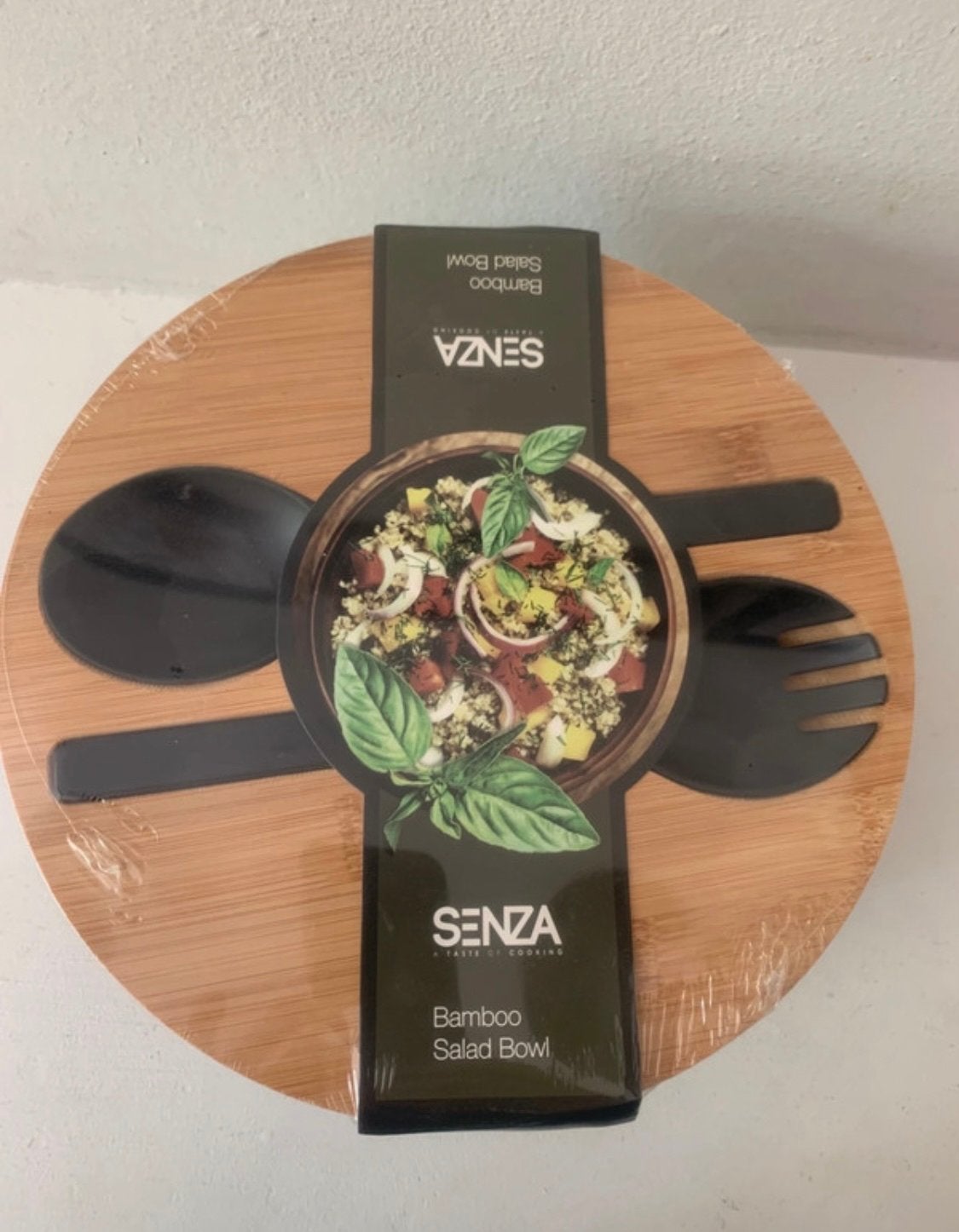 Nieuwe Bamboe Saladeschaal met Bestek - Senza, Schaal, Vaatwasserbestendig, Rond, Nieuw