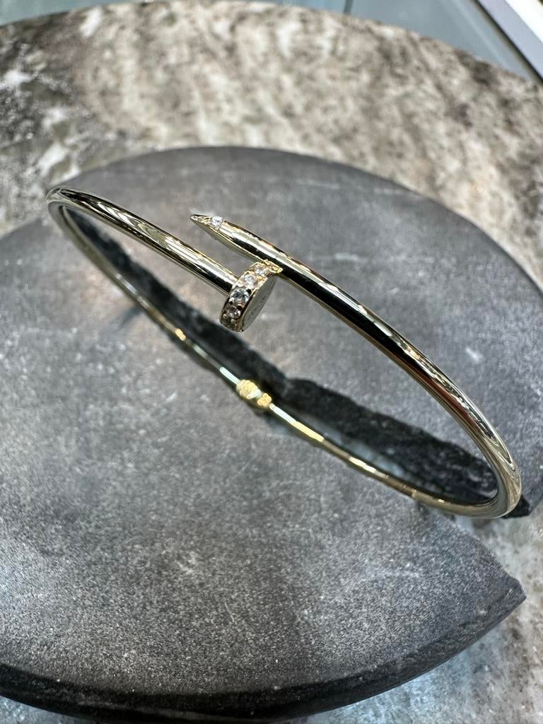 Elegante 14k Gouden Spijker Armband met Diamanten, Sieraden, Tassen en Uiterlijk, Armbanden, Ophalen of Verzenden, Nieuw, Goud