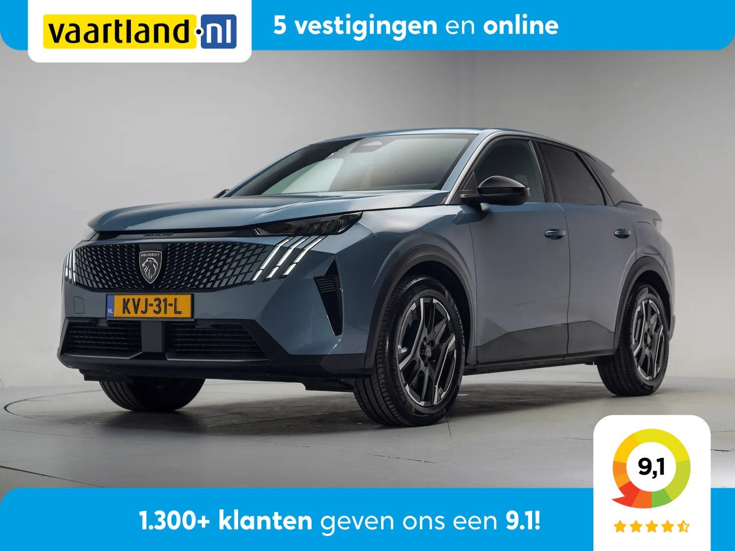 Peugeot E-3008 Allure 73 kWh 3-Fase [ SOH 96.7% ] [ Navi Key, Auto's, 0 cilinders, 213 pk, Parkeersensor, Blauw