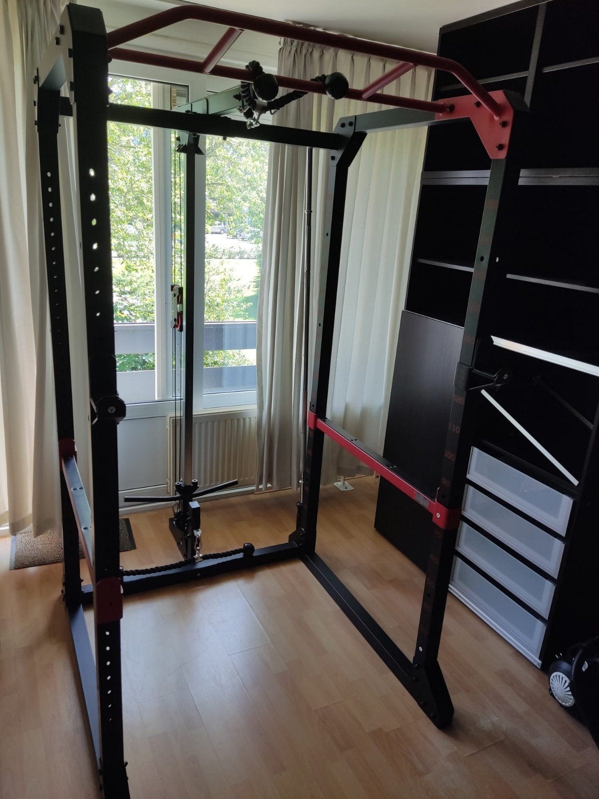 Krachtstation + extensies, stangen, gewichten (162kg) & bank, Ophalen, Zo goed als nieuw, Halterset