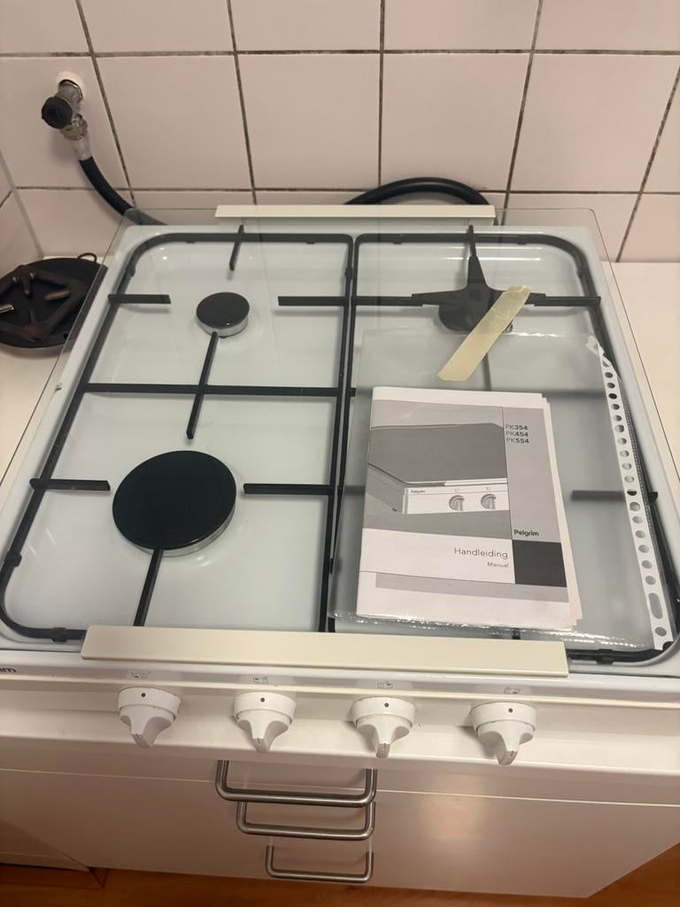 Nette Pelgrim 4-pits gaskookplaat (RVS/Wit) – In goede staat, Ophalen, 4 kookzones, Zo goed als nieuw, Gas