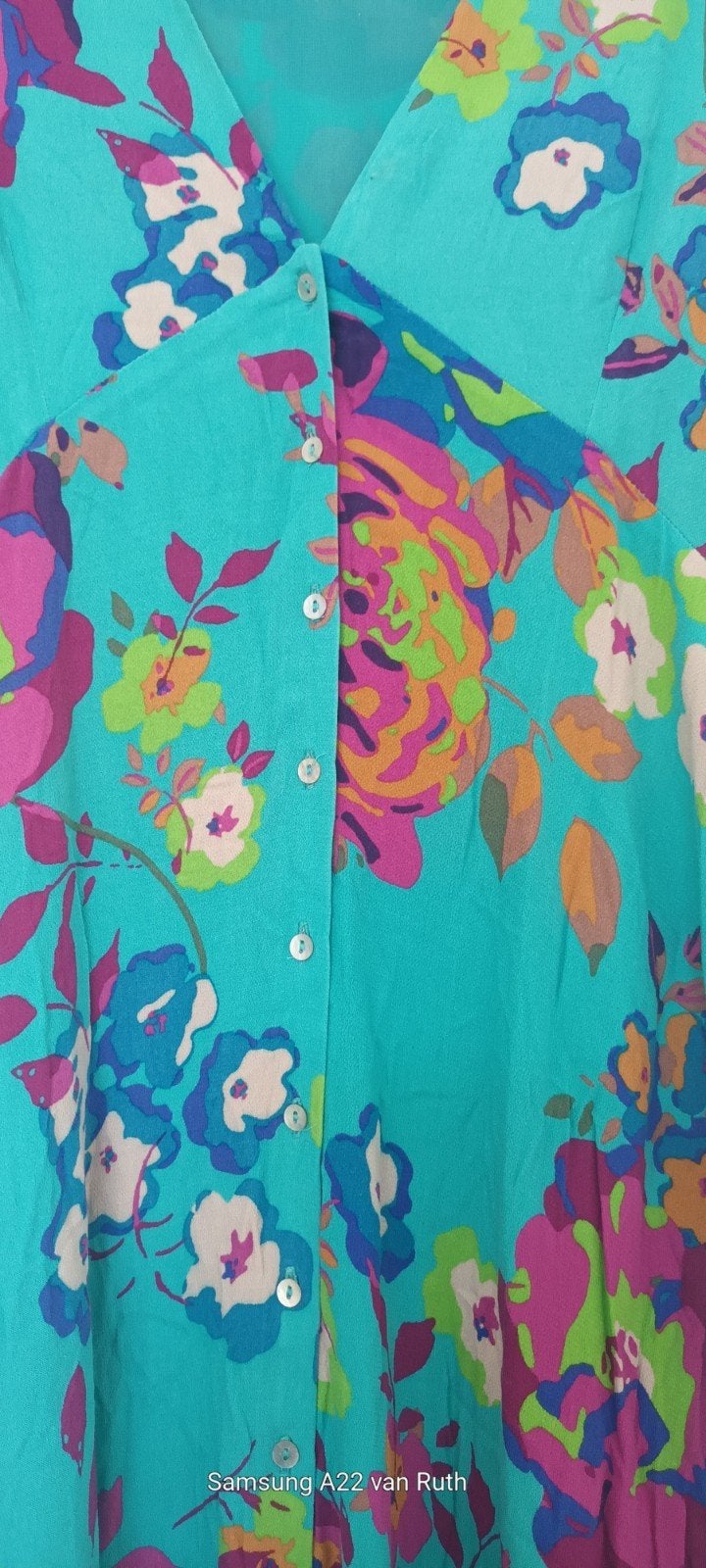 Zara Turquoise Midi Jurk met Bloemen en V-hals, 36/38, Zara, Ophalen of Verzenden, Zo goed als nieuw, Maat 36 (S)