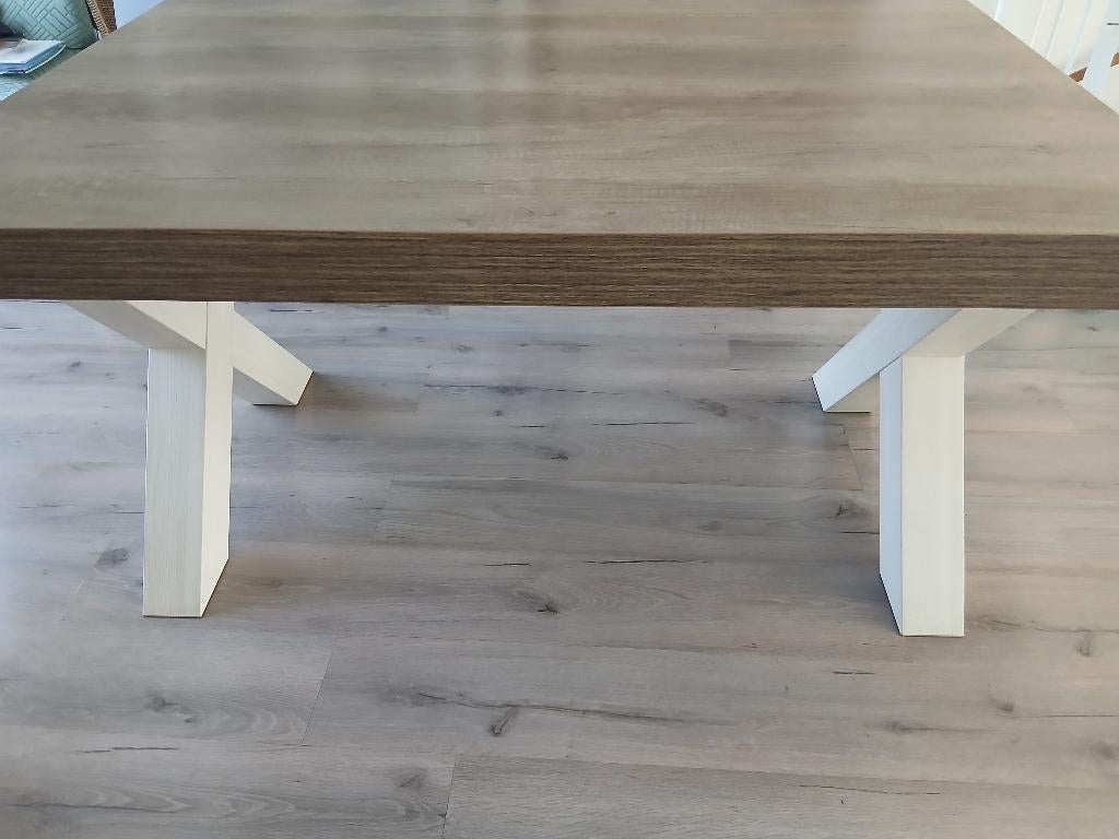 Eettafel voor 4 personen met kruis of U poten SPOED, Ophalen, 100 tot 150 cm, Eikenhout, 50 tot 100 cm