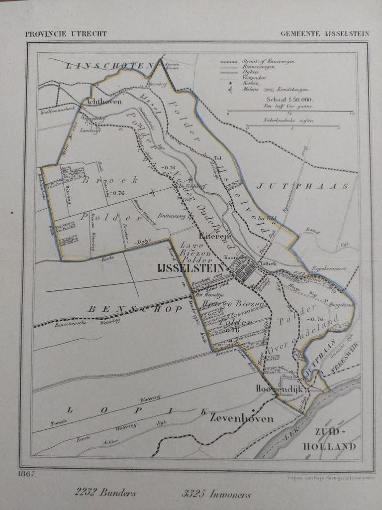 17 / Gemeente IJsselstein Kuyper kaart uit 1867, Ophalen of Verzenden