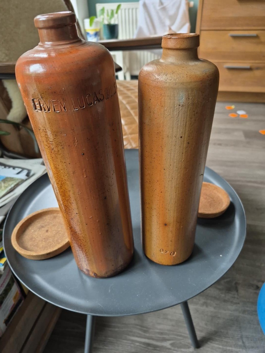 Stenen Jenever kruik Erven Lucas Bols 1 Liter en 0.7 Liter, Ophalen of Verzenden