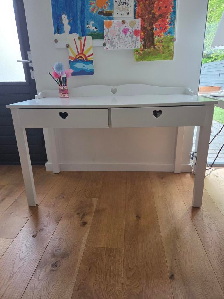 Wit kinderbureau met 2 laden - H75xB130xD60, Ophalen, Gebruikt, Tafel