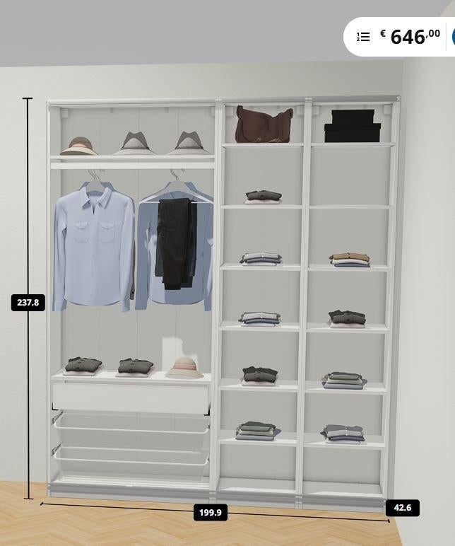 IKEA PAX kledingkast 200x35x236cm, Bezorg-/montageoptie, Met deur(en), IKEA PAX, Gebruikt, 200 cm of meer