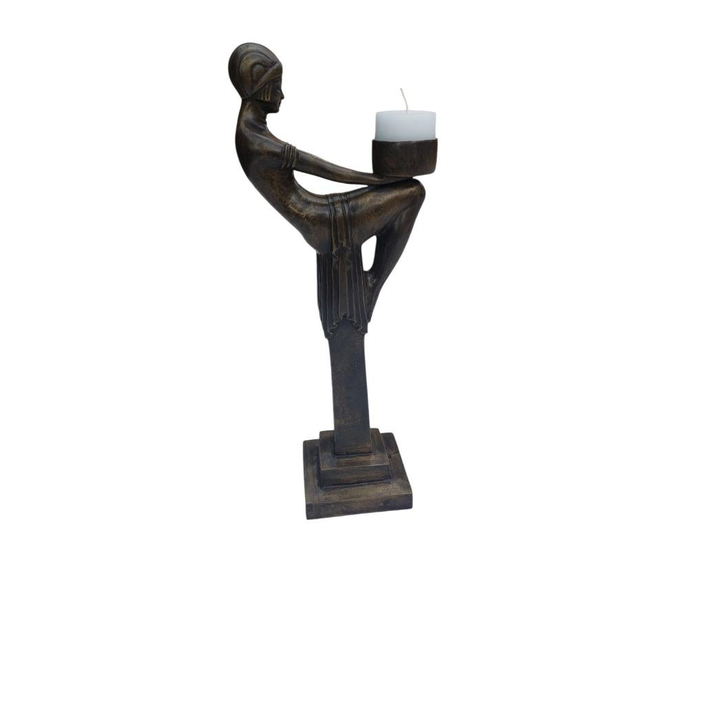 Art deco kandelaar met theelichthouder van brons, Ophalen of Verzenden, Brons