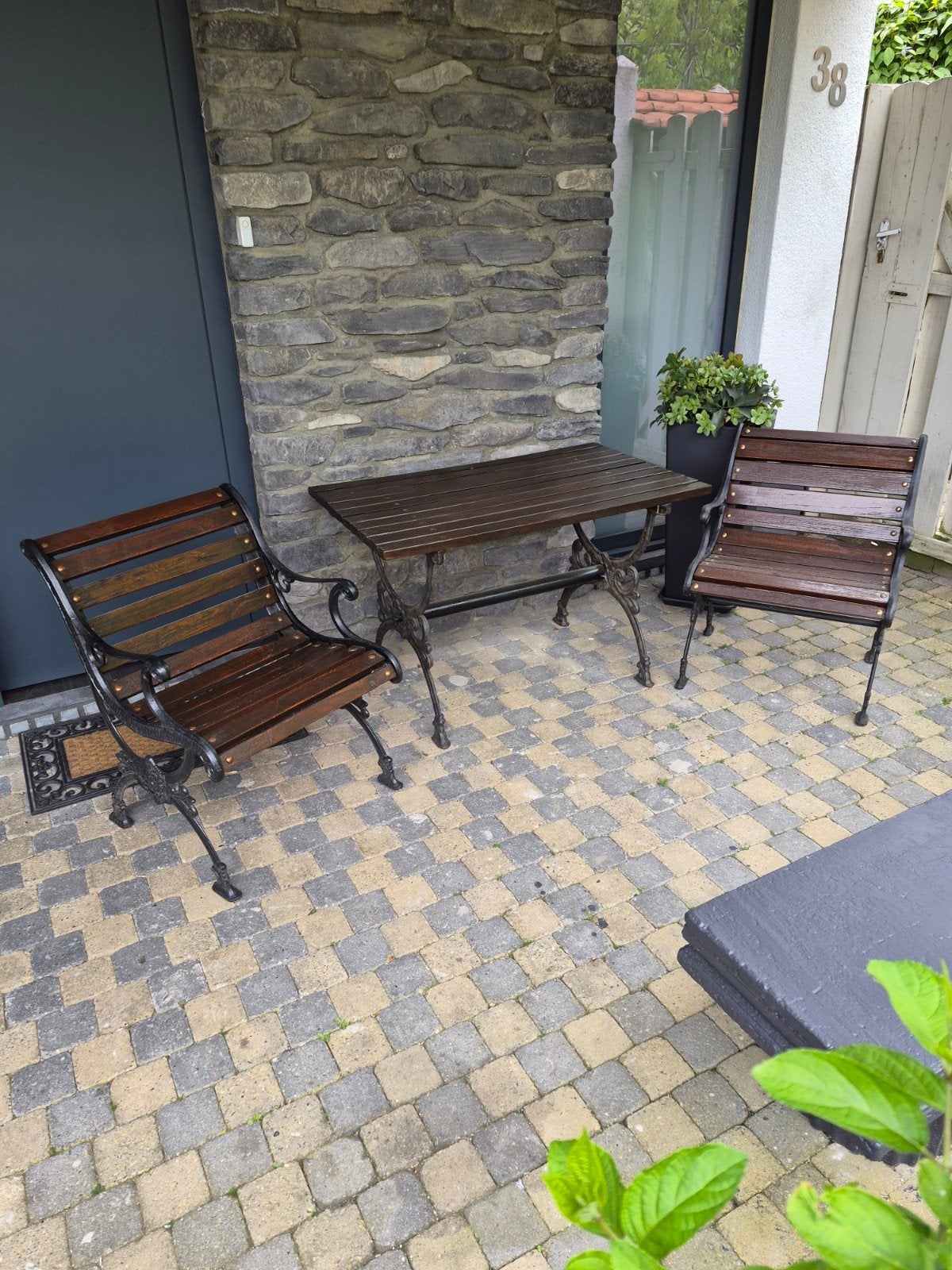 Gietijzeren tuinset!, Tuin en Terras, Gebruikt, Hardhout, Tuinset, Eettafel