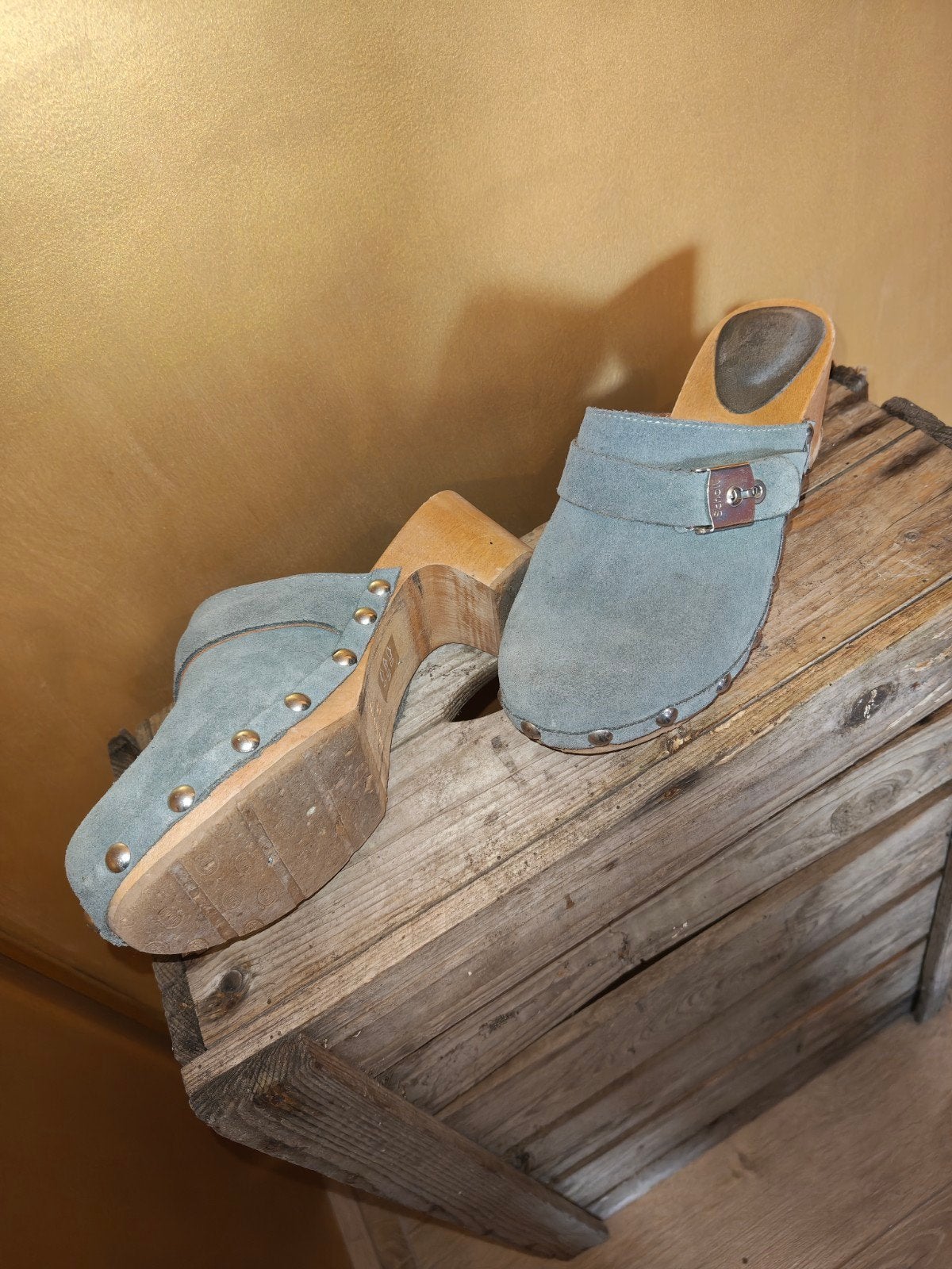 Scholl klompen, suède, maat 37, Scholl, Blauw, Instappers, Ophalen of Verzenden