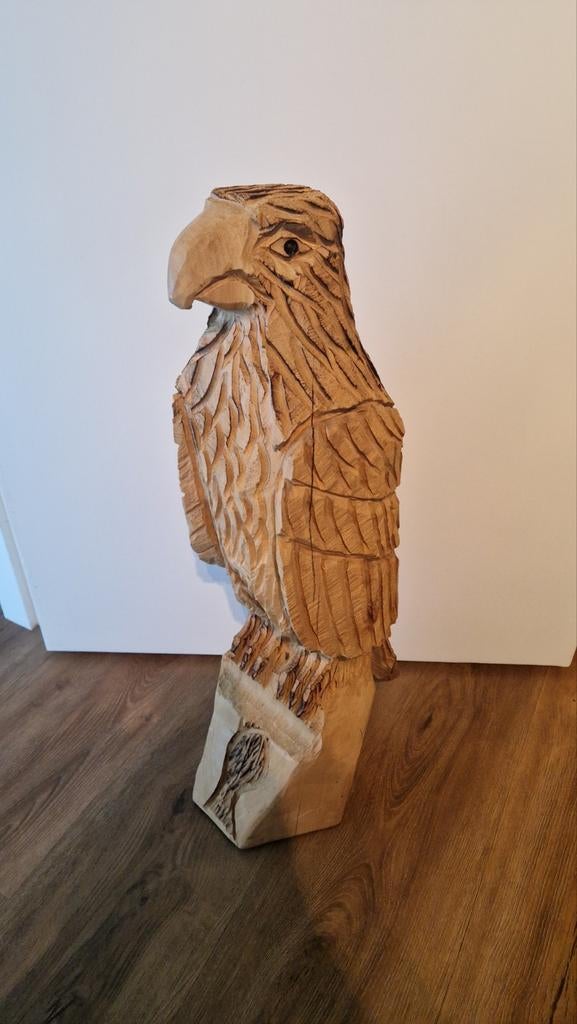 Uniek Eiken Houten Roofvogel Beeld - Handgesneden Kunst, Antiek en Kunst, Kunst | Beelden en Houtsnijwerken, Ophalen, 50 - 100 cm