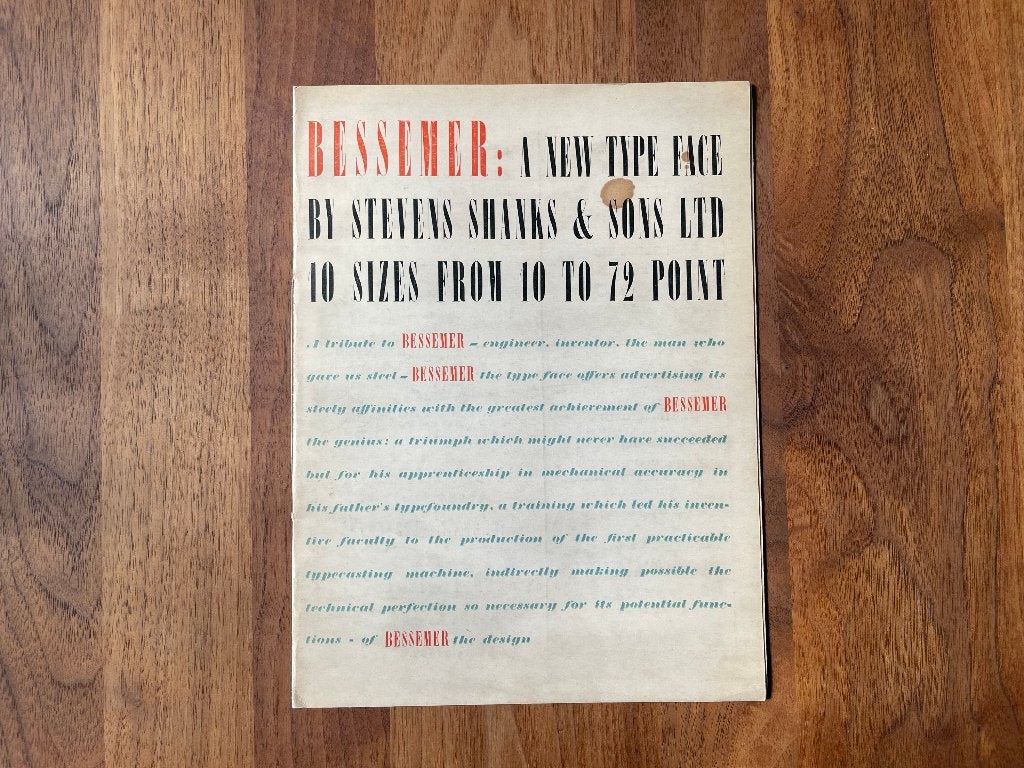 Bessemer letterproef van Steven Shanks & Sons 1936, Ophalen of Verzenden, Gelezen, Overige onderwerpen