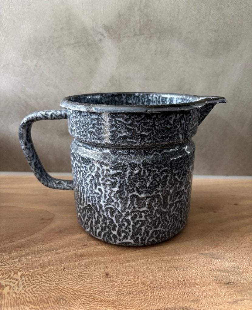 Oude Emaille Grijsgewolkte Melkkan Kan 14 cm, Antiek en Kunst, Antiek | Emaille, Ophalen of Verzenden