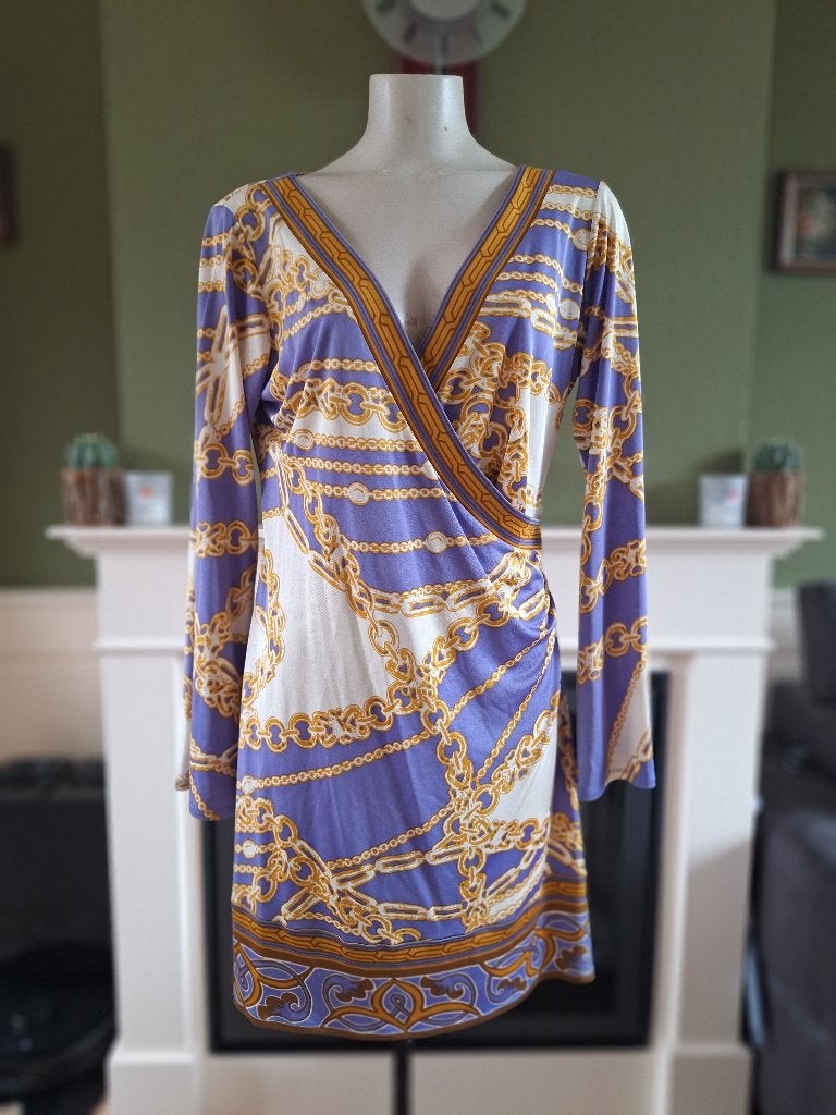 Hale Bob lila crème gele wikkel look jurk tuniek XL, Kleding | Dames, Jurken, Verzenden, Paars, Maat 46/48 (XL) of groter, Zo goed als nieuw