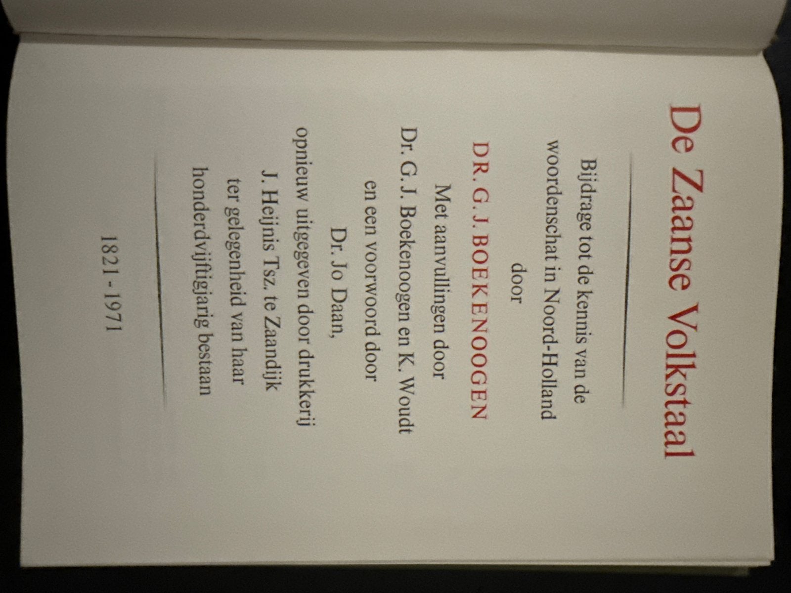 De Zaanse Volkstaal - Dr. G.J. Boekenoogen (2 delen), Ophalen of Verzenden, Zo goed als nieuw, Overige uitgevers, Nederlands
