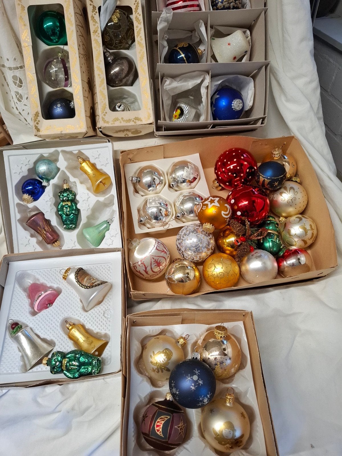 47 oude glazen bonte kerstballen, Ophalen of Verzenden